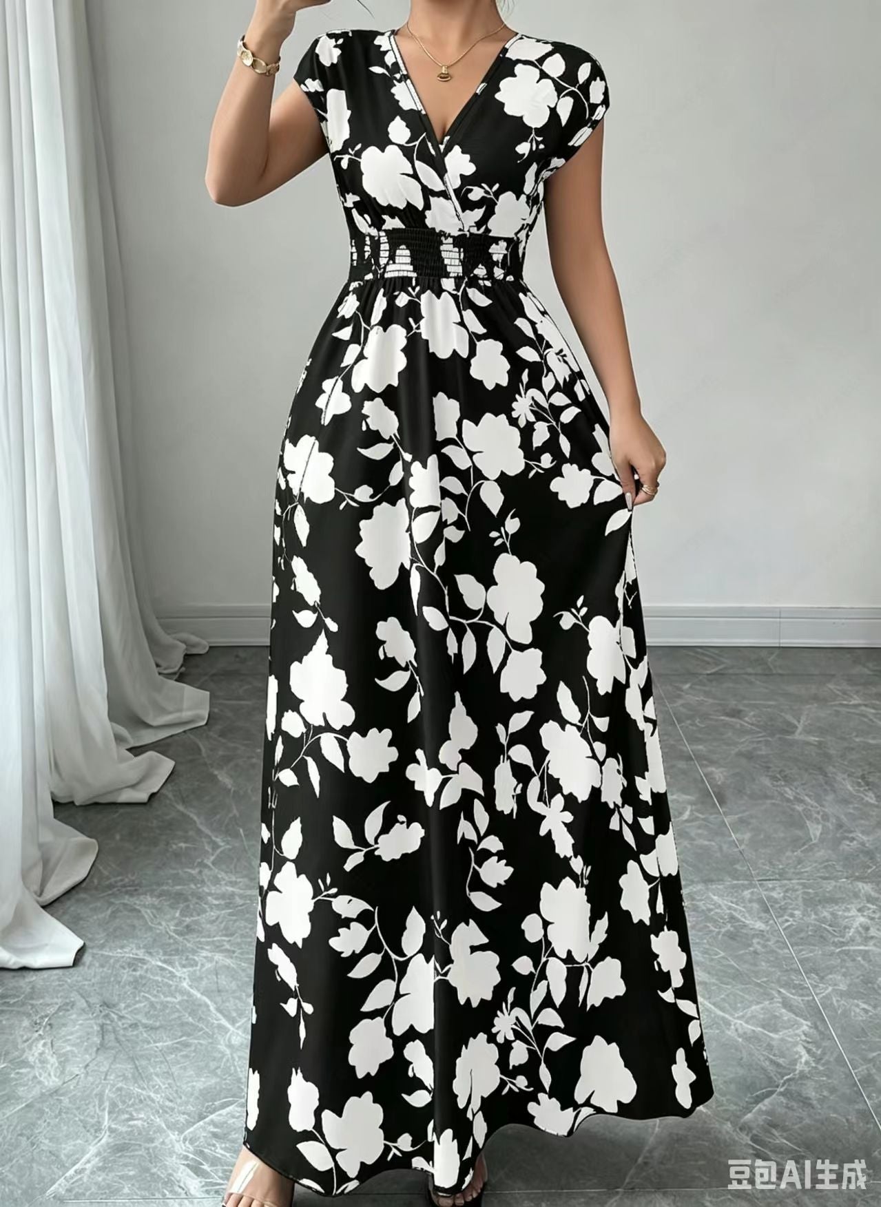 2026 New French V-neck Slim Waist Maxi Dress, Elegant and Stylish Dress (for European and American Cross-Border Amazon and AliExpress)