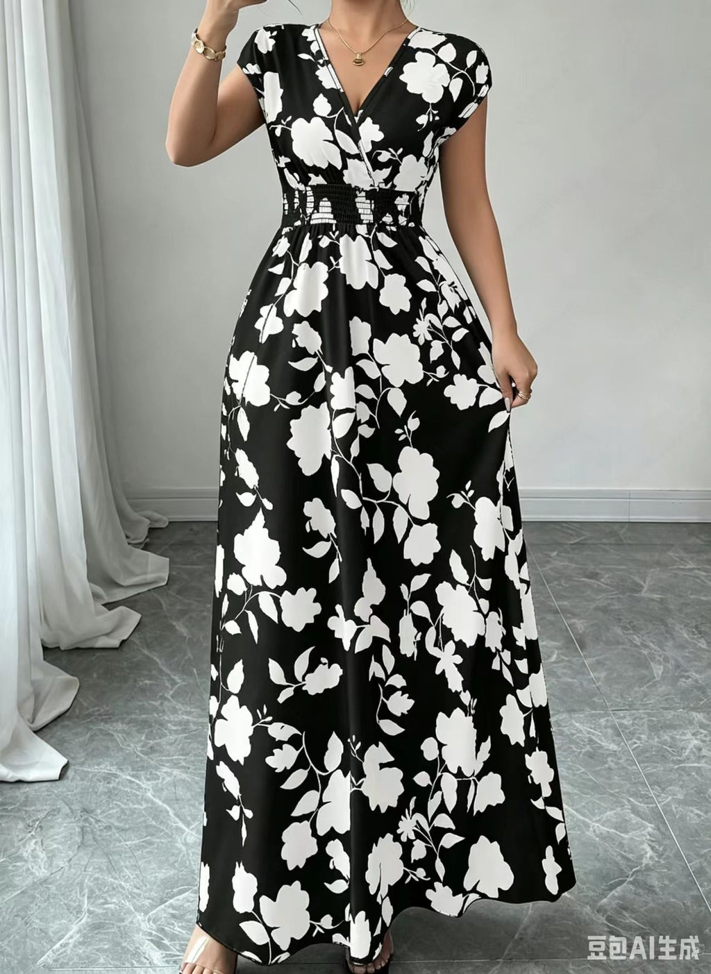 2026 New French V-neck Slim Waist Maxi Dress, Elegant and Stylish Dress (for European and American Cross-Border Amazon and AliExpress)