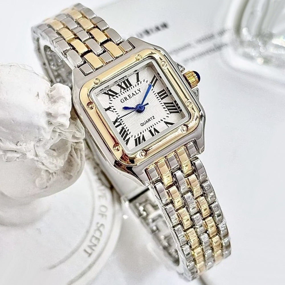 Women's Gold White Square Watch - World Time, Alloy