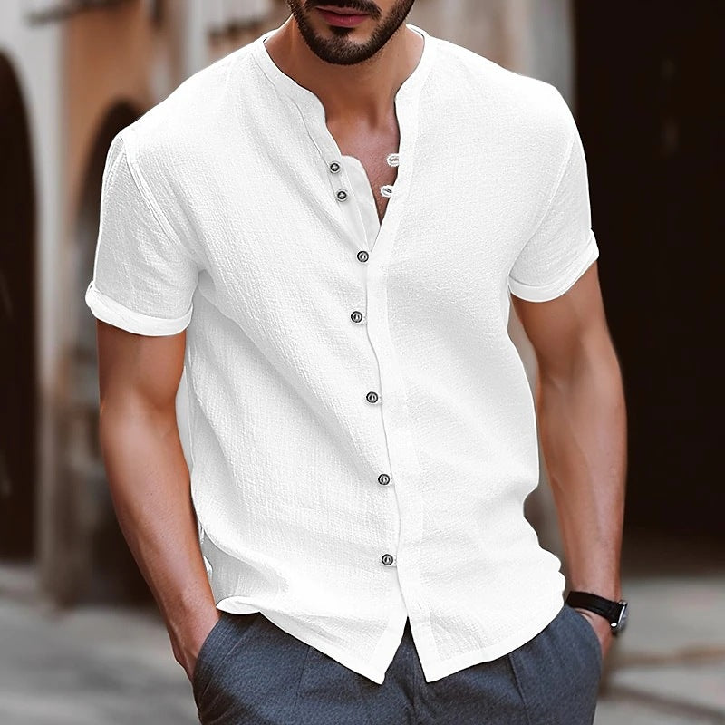 Men's White Cotton Button-Up Casual Shirt | Aladinae