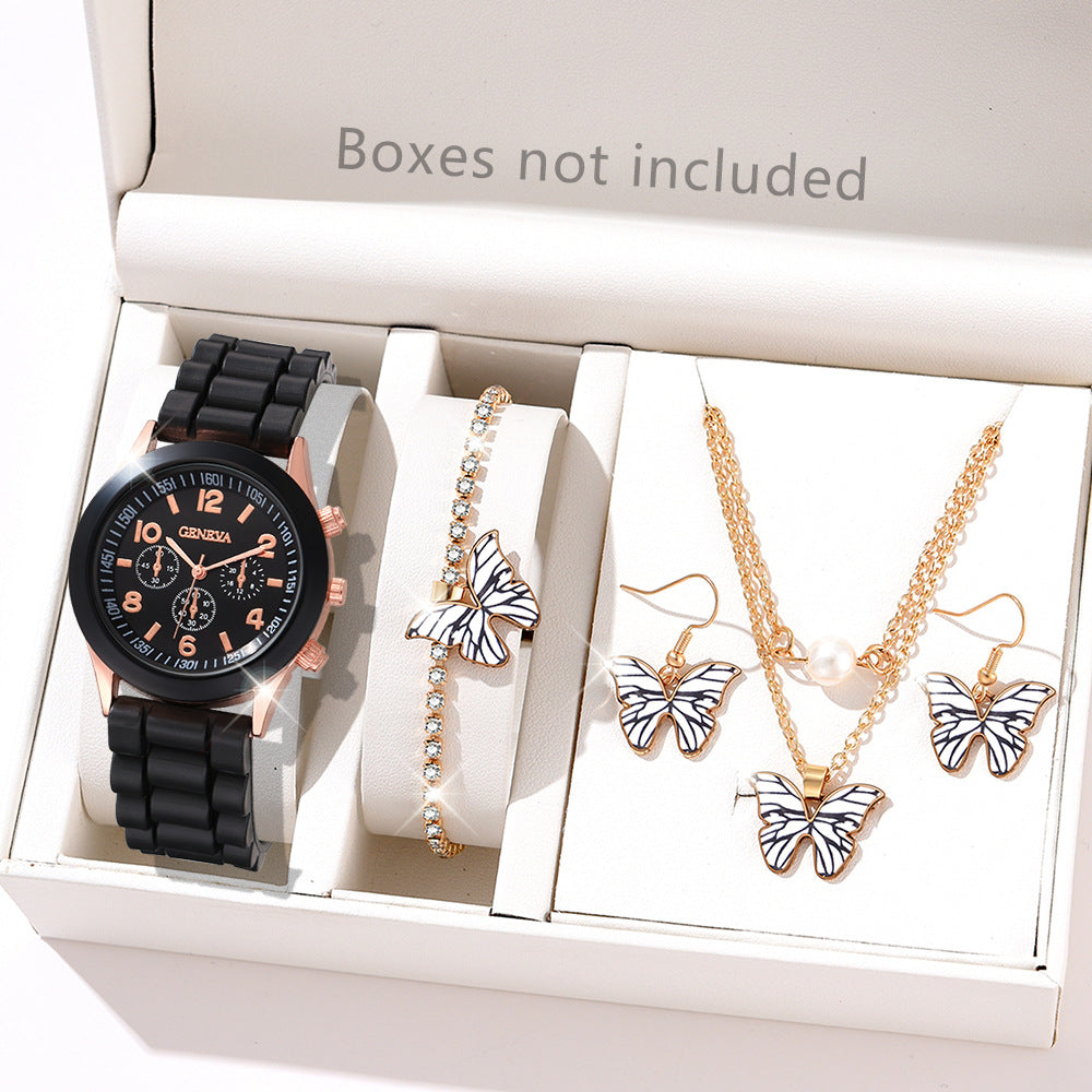 Women's White Heart-Design Quartz Watch - Silicone Strap