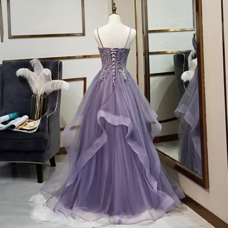 Women's V-Neck Evening Gown with Spaghetti Straps