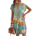 2026 European and American style women's clothing, export, Amazon summer printed elegant V-neck button dress, independent website.