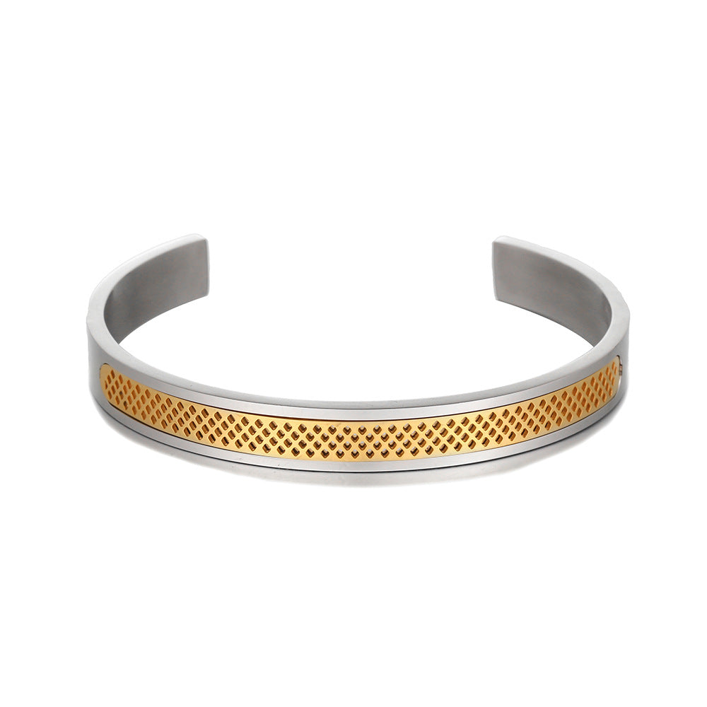 European and American punk style hollow mesh stainless steel open bracelet men's retro stainless steel bracelet bracelet wholesale