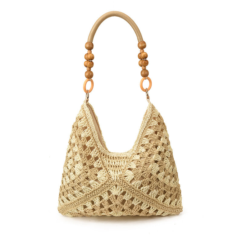 Handmade woven straw bag for women, large capacity, hot-selling new style for summer 2026, shoulder bag for commuting, beach vacation, and beach.