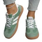 Women's Beige Flat Sneakers - Low-Top, Lace-Up