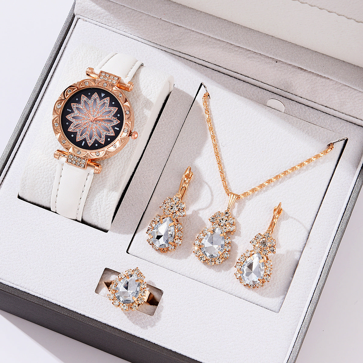 Women's White Watch and Bracelet Set - Quartz