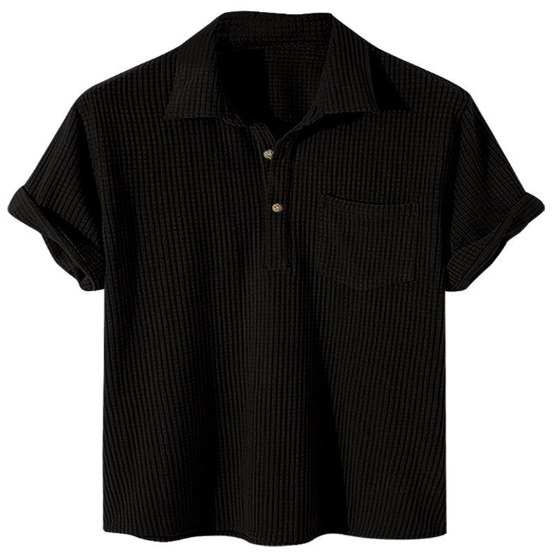 wish cross-border European and American spring and summer Amazon new waffle button POLO shirt square color matching men's T-shirt top