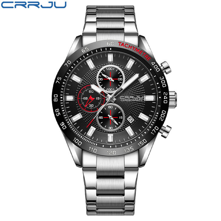 Men's Silver Blue Steel Watch - Waterproof, Calendar