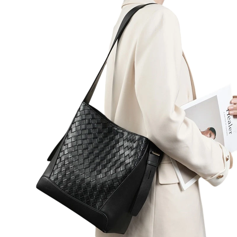 Cowhide hand-woven tote bag new style genuine leather commuter large capacity fashion shoulder bag messenger bag for women