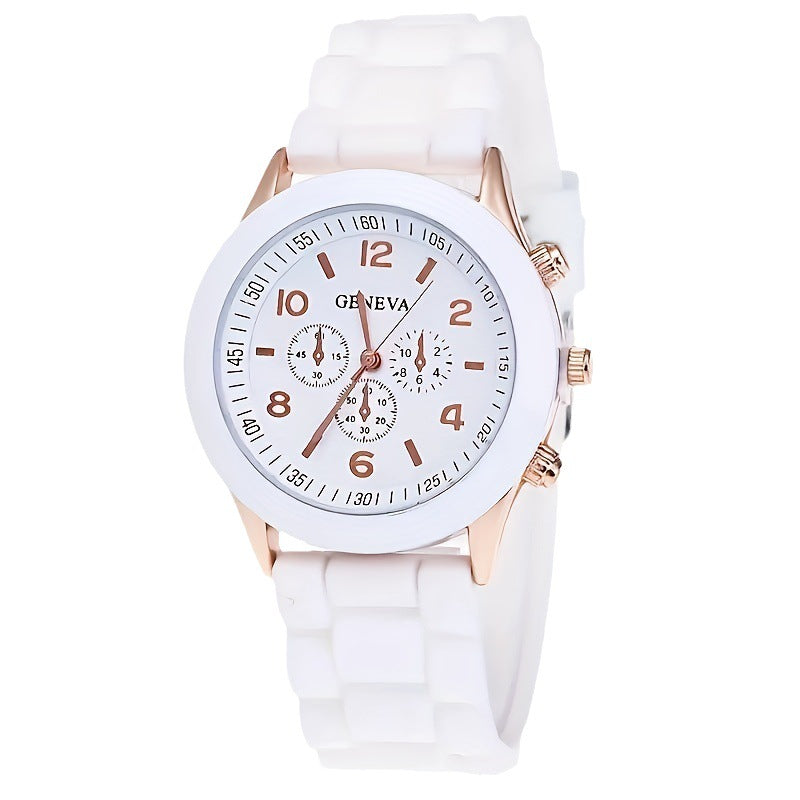 Women's White Heart-Design Quartz Watch - Silicone Strap