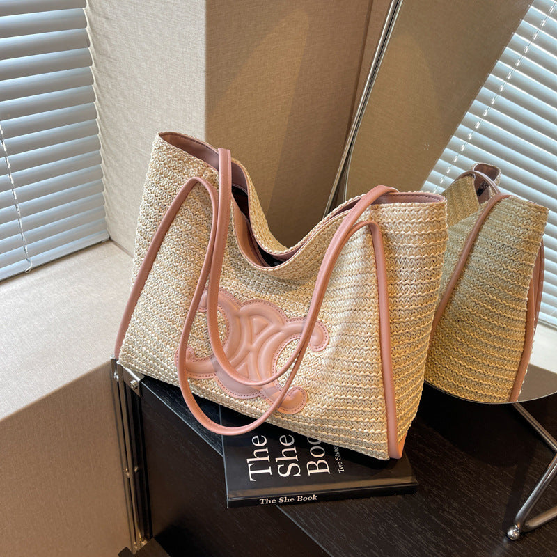 Women's straw bag, 2025 summer new arrival, handmade woven basket bag, vacation beach bag, shoulder bag, underarm bag.