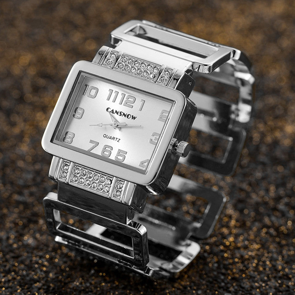 Women's Gold Silver Rectangular Dial Watch - Bracelet Style