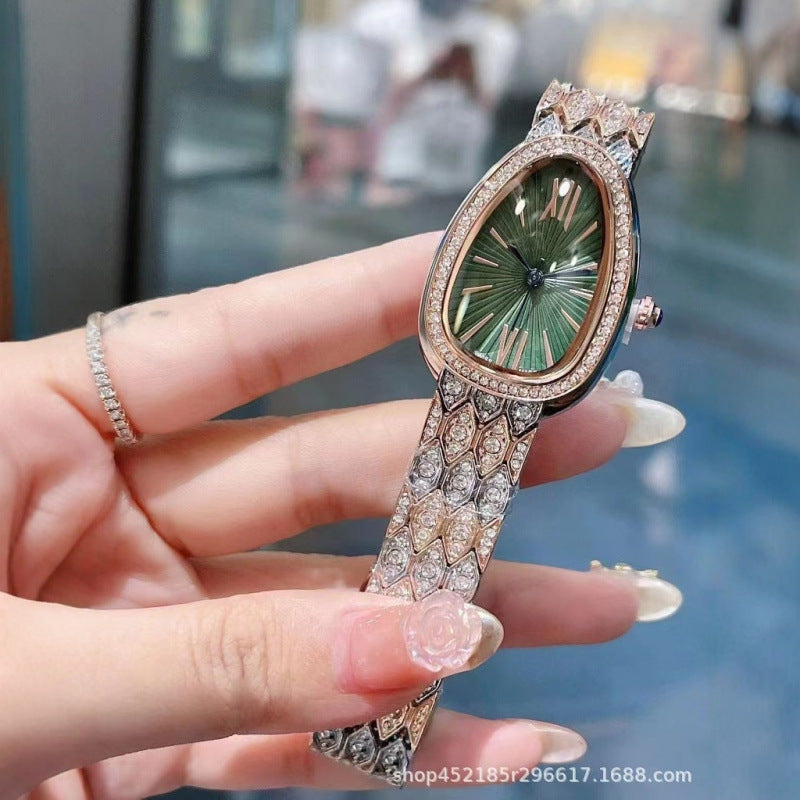 Women's Snake Pattern Crystal Watch - Sunburst Dial