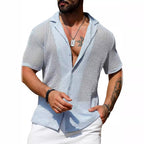 Men's White Knit Cardigan Shirt – Short Sleeve | Aladinae