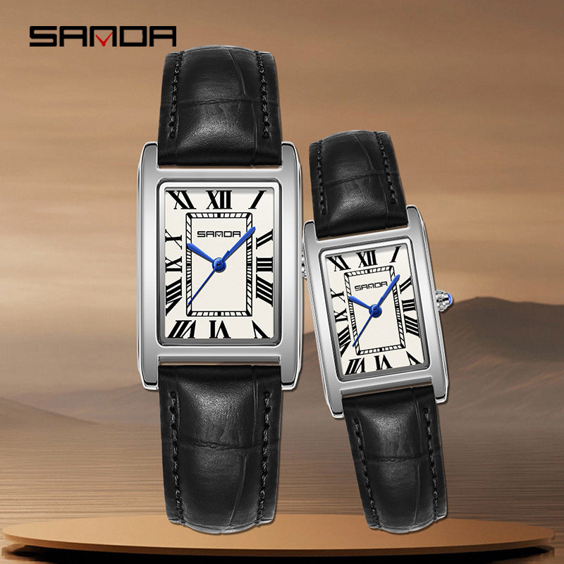 Men's Coffee Silver Rectangular Watch - Roman Numerals