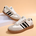 Women's Beige Flat Sneakers - Low-Top, Lace-Up