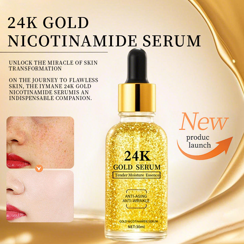 English version 24k gold niacinamide anti-wrinkle essence liquid refined pores brightening hyaluronic acid gold foil skin care
