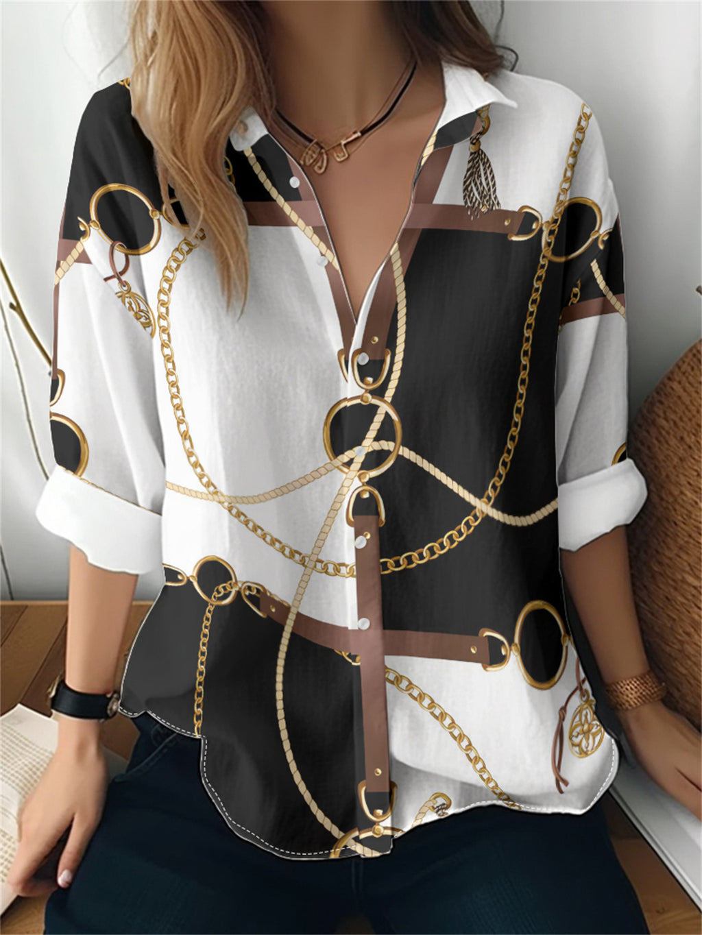 Cat cross-border Amazon European and American women's 3D printed floral pattern long-sleeved shirt women's fashion tops