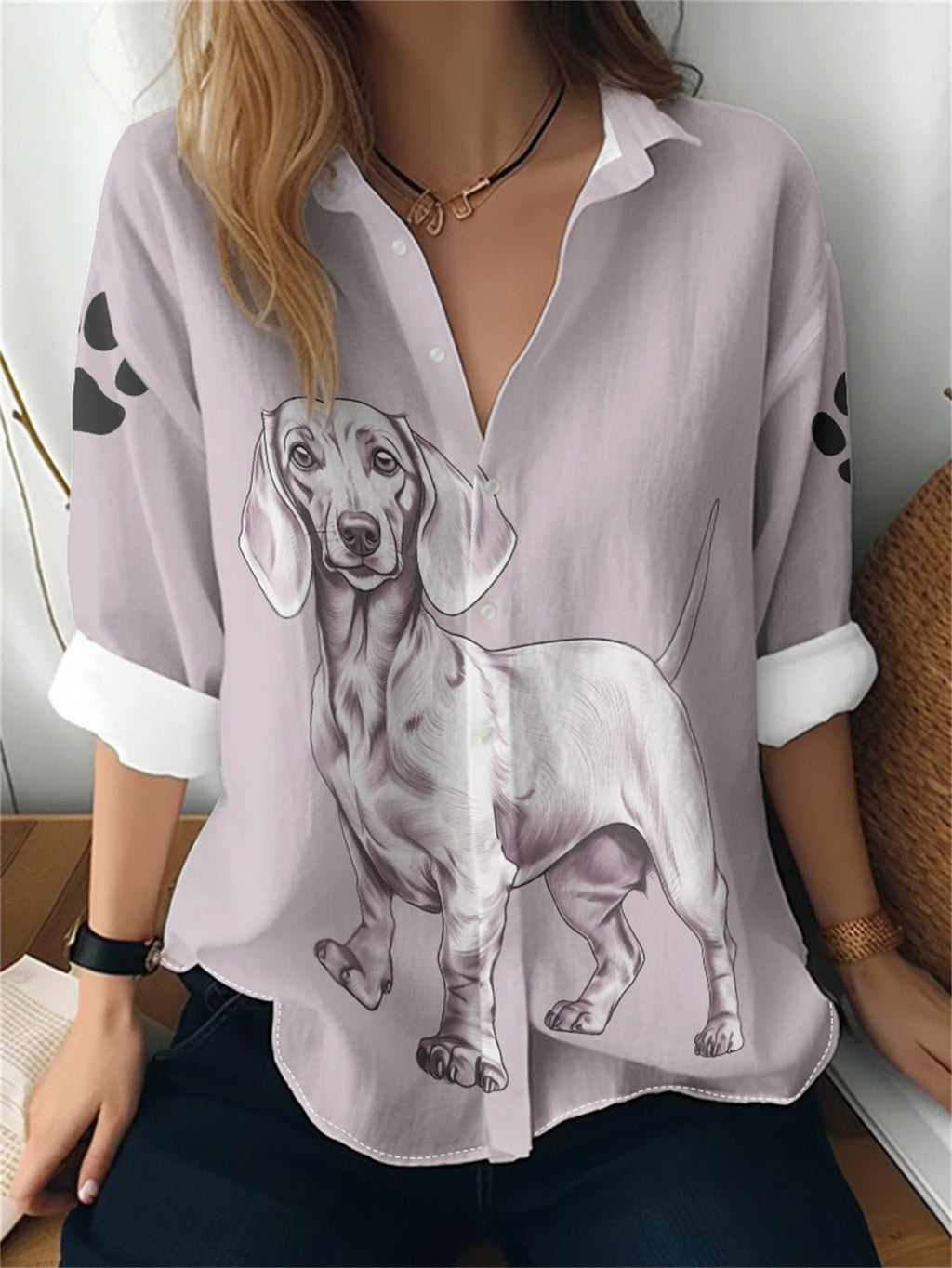 Cat cross-border Amazon European and American women's 3D printed floral pattern long-sleeved shirt women's fashion tops