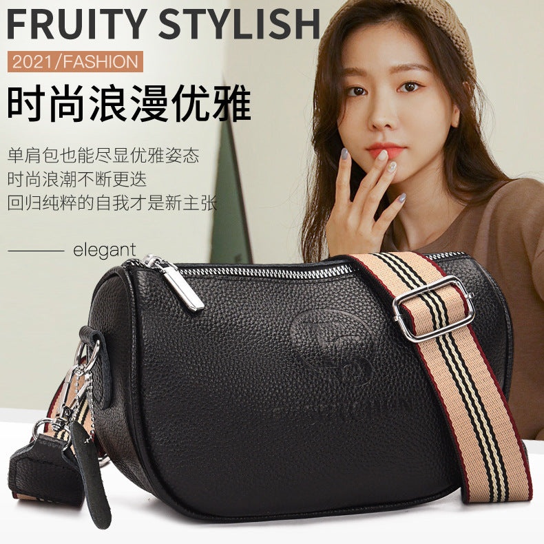 first-layer cowhide saddle bag women  leather shoulder bag wide shoulder strap Messenger bag