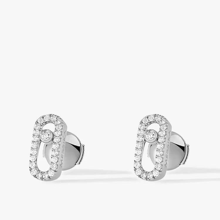 French niche design, Meijia 925 sterling silver full diamond stud earrings for women, plated with 18K gold, understated luxury, Hepburn style earrings.