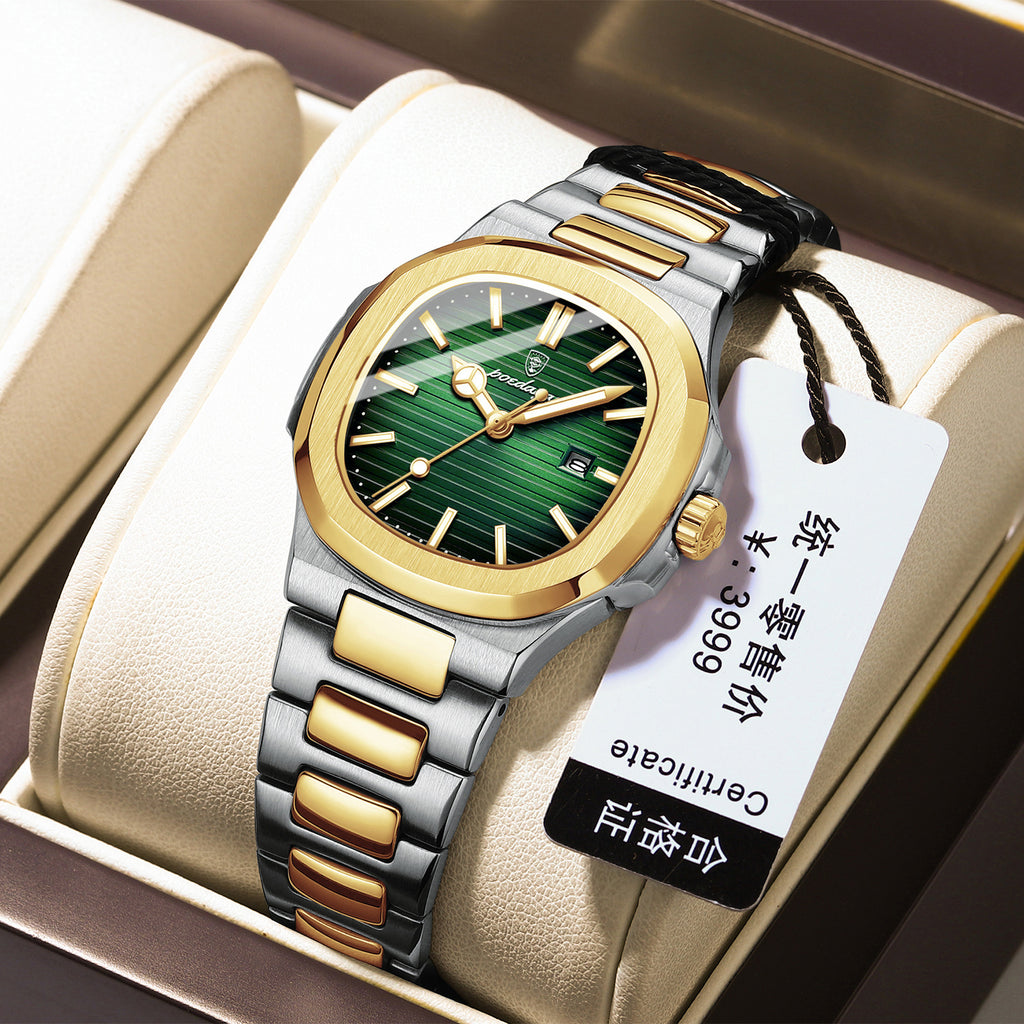 Women's Gold Blue Quartz Watch - Steel Band, Waterproof