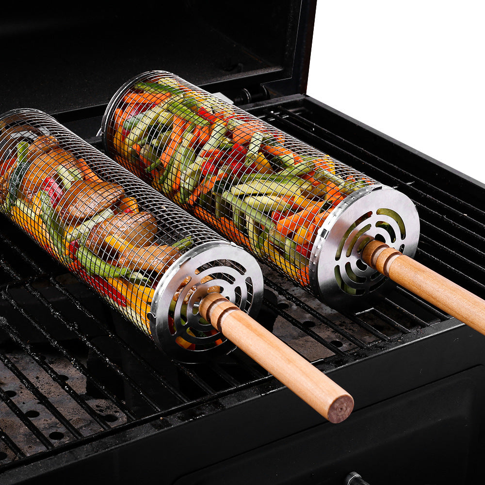 Amazon Rolling BBQ Basket Outdoor BBQ Grill Basket 304 Stainless Steel Perforated BBQ Tube BBQ Net