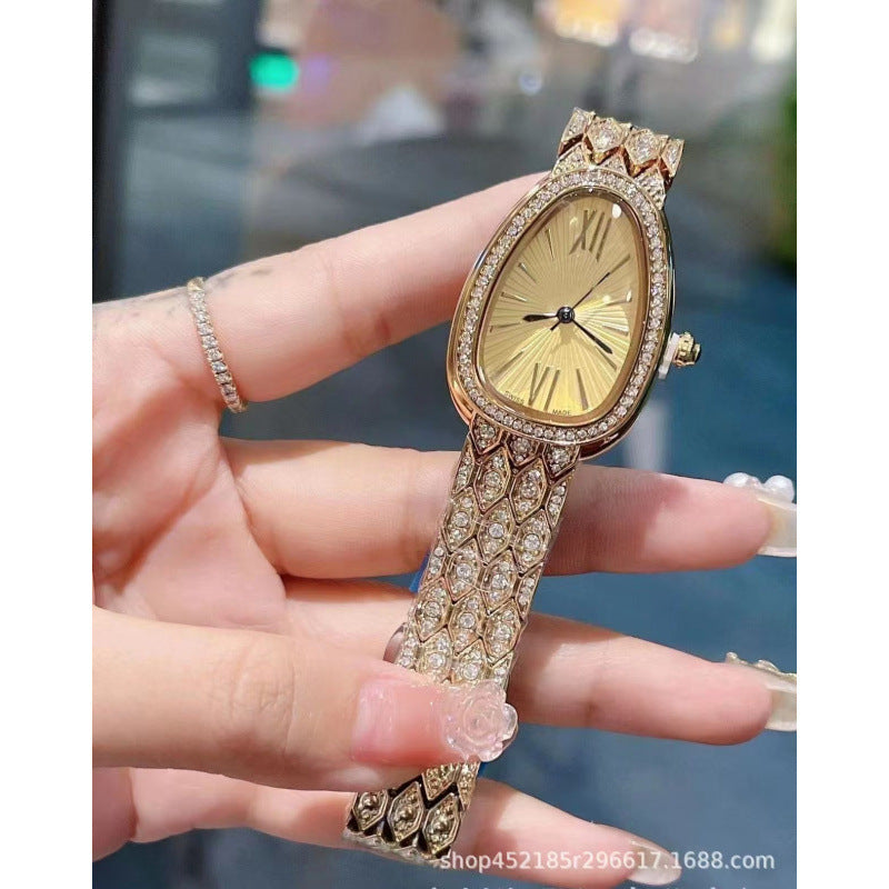 Women's Snake Pattern Crystal Watch - Sunburst Dial