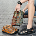 Cross-border foreign trade men's handmade Velcro beach sandals men's summer leisure outdoor real cowhide mesh breathable shoes