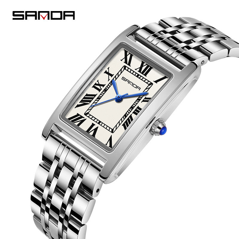 Men's Coffee Silver Rectangular Watch - Roman Numerals