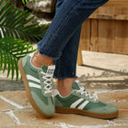 Women's Beige Flat Sneakers - Low-Top, Lace-Up