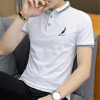Men's Gray Polo Shirt - Stand-Up Collar, Short Sleeve