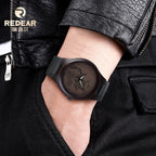 Men's Ebony Wood Watch - Leather Strap, Engraved Back