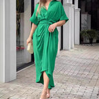 European and American cross-border 2024 Amazon summer new women's clothing printed lapel short-sleeved waist long shirt dress