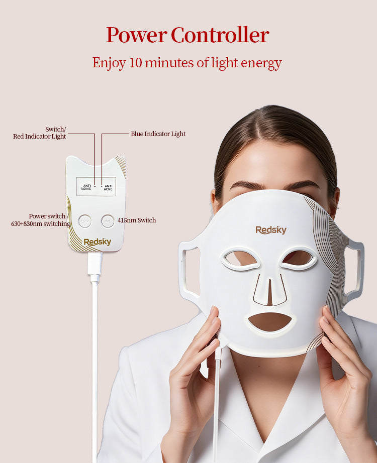 Red light facial mask beauty device, LED red and blue light mask, cross-border home use skincare, infrared therapy, large panel light, custom-made.
