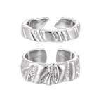 017 Korean style niche personalized silver pair ring simple geometric irregular texture texture S925 sterling silver ring for women