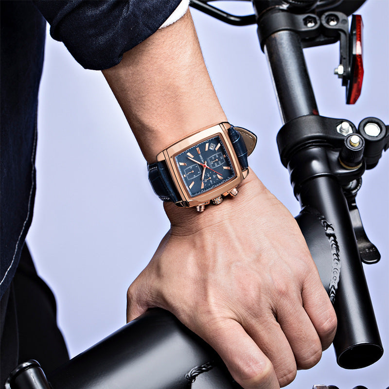 MEGIR Men's Square Quartz Watch – Leather Strap | Aladinae