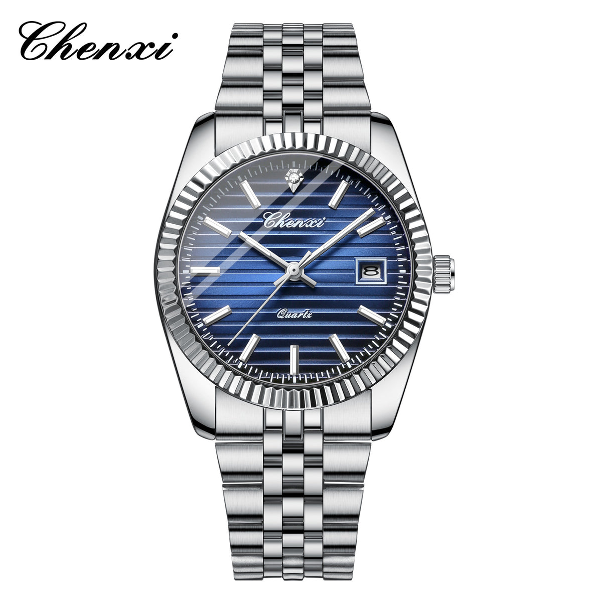 Men's Silver White Dial Quartz Watch - Calendar, Waterproof