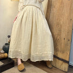 2026 Summer New Retro Niche Pure Ramie Handmade Chinese Style Dress with Folded Buttons and Tie