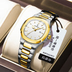Women's Gold Blue Quartz Watch - Steel Band, Waterproof