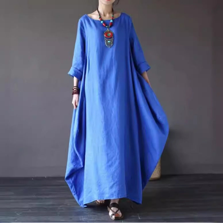 2025 Spring/Summer New Arrival Amazon AliExpress Wish Literary Loose Plus Size Cotton Linen Long Dress