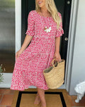 New European and American style women's clothing, best-selling summer round neck printed short-sleeved dress on Amazon independent website.