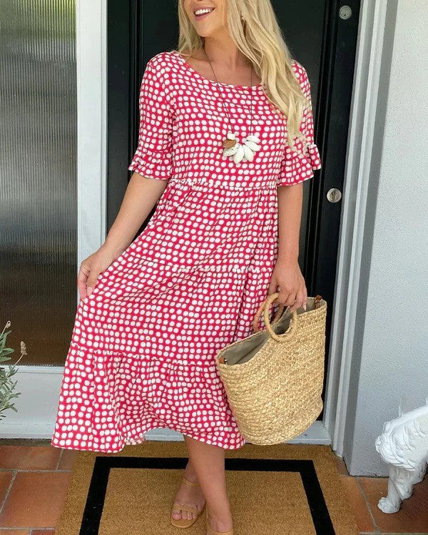 New European and American style women's clothing, best-selling summer round neck printed short-sleeved dress on Amazon independent website.