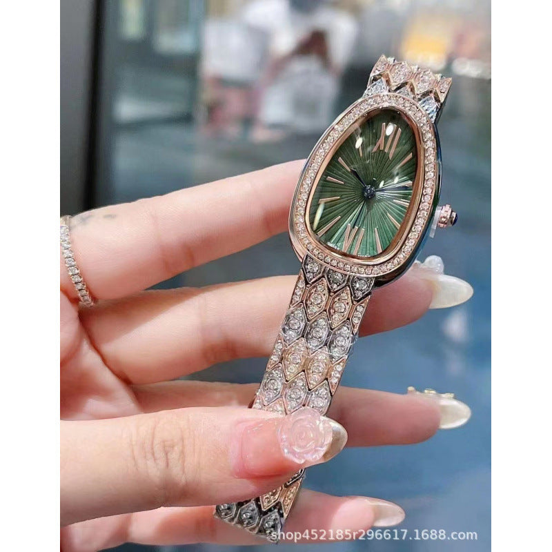 Women's Snake Pattern Crystal Watch - Sunburst Dial