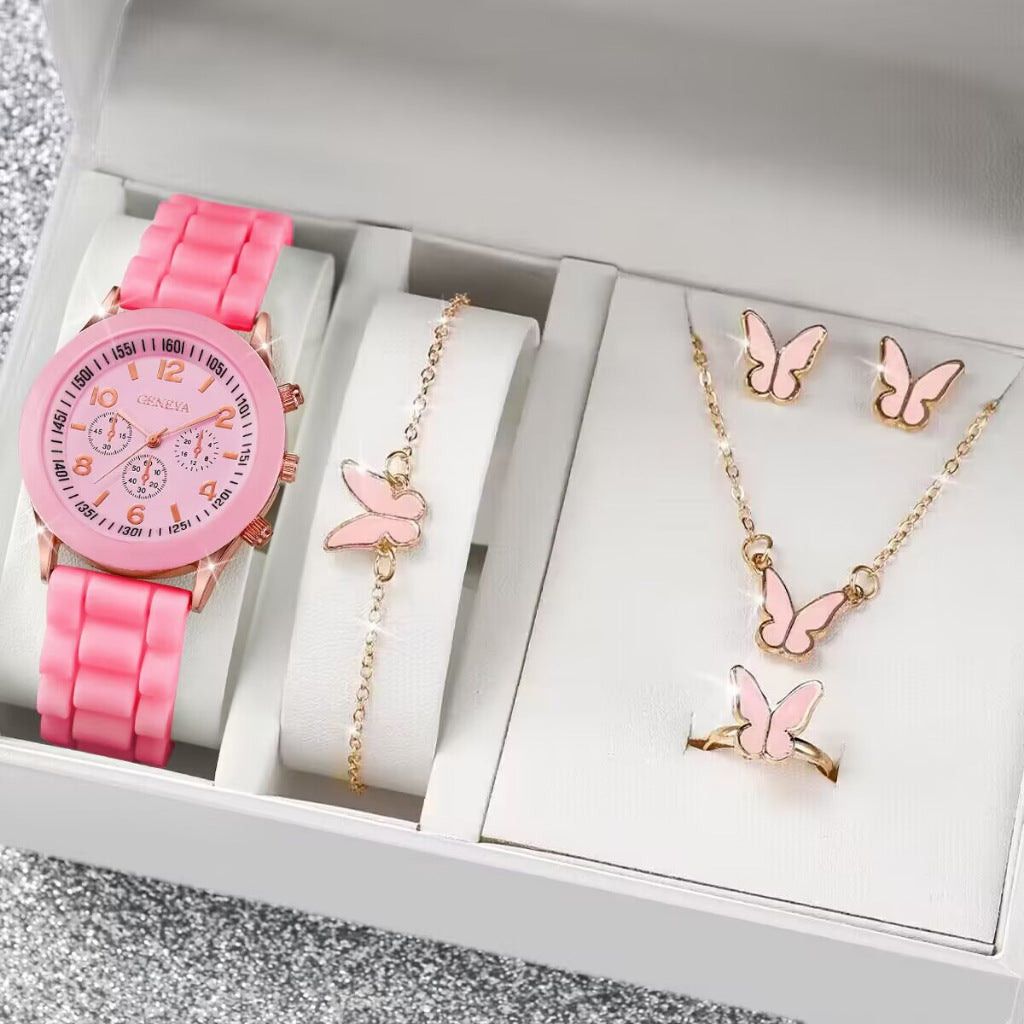 Women's White Heart-Design Quartz Watch - Silicone Strap