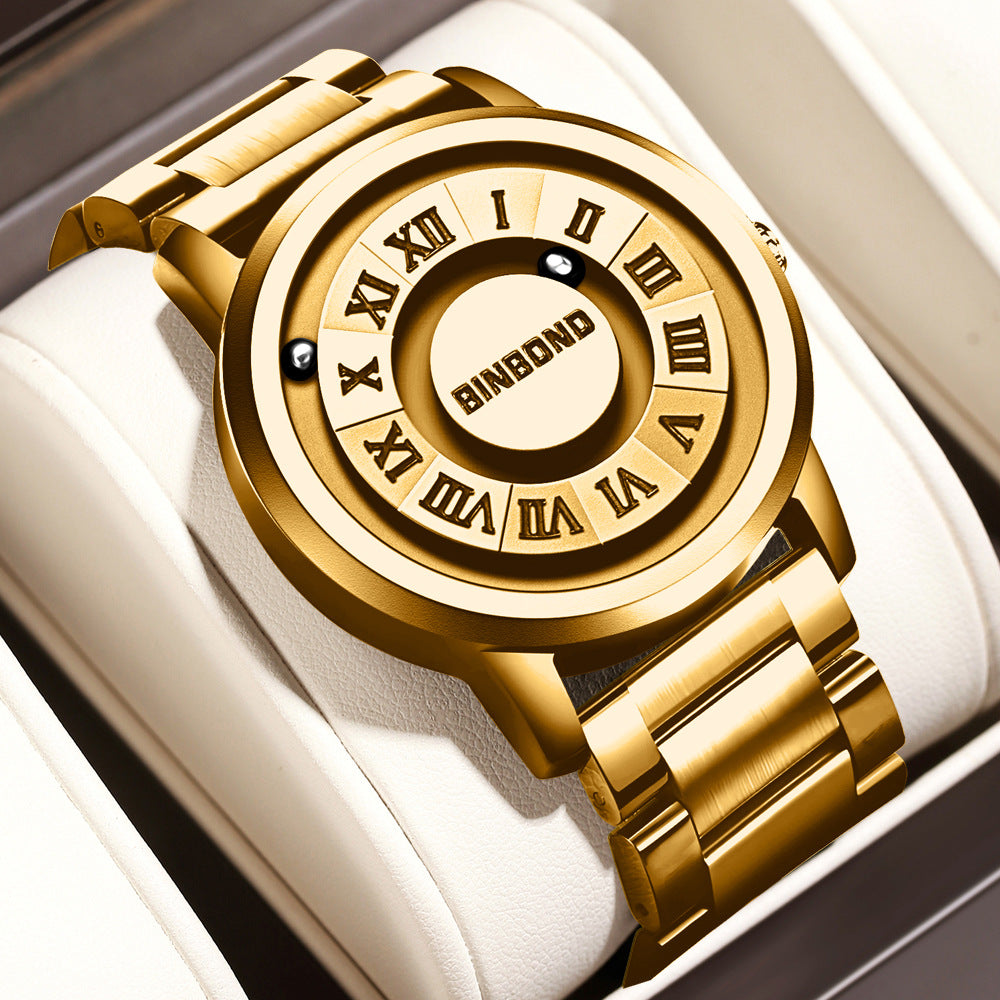 Men's Black Rotating Dial Watch - Steel Strap