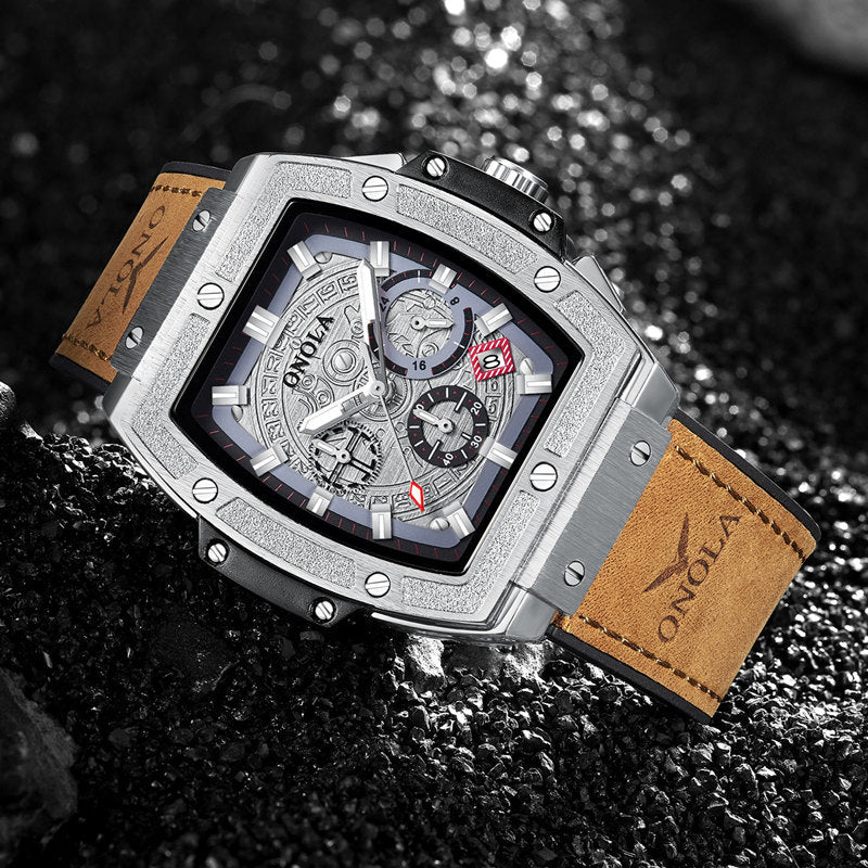 2021 new ONOLA cross-border explosion multi-function quartz watch men's leather waterproof watch watch
