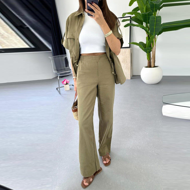 Spot 2024 summer new European and American Amazon cross-border women's casual drawstring top versatile trousers two-piece set