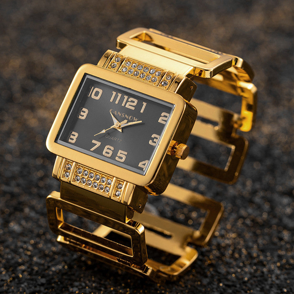 Women's Gold Silver Rectangular Dial Watch - Bracelet Style